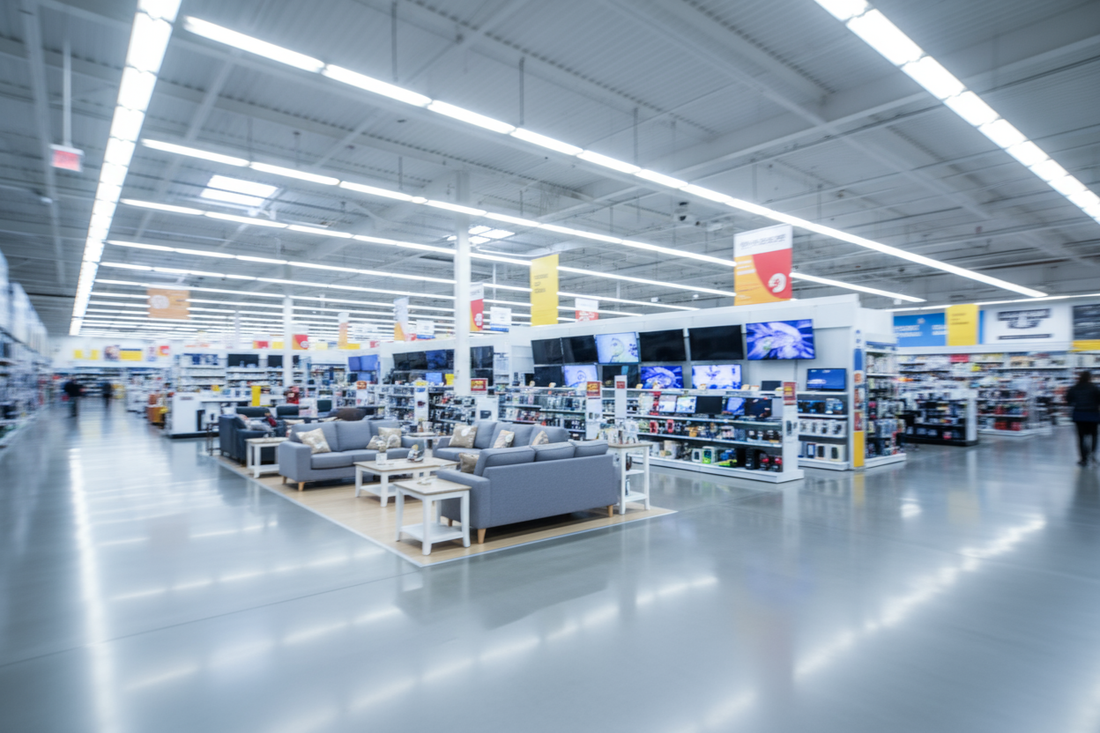 The view should be of something like furniture and electronics section but blurry